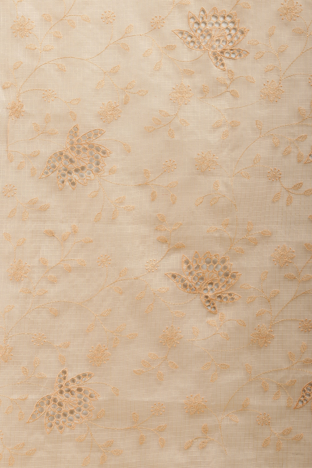 Light Peach Floral Resham Embroidered Cotton Saree
