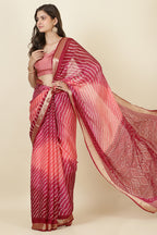 Wine Georgette Leheriya Printed Saree