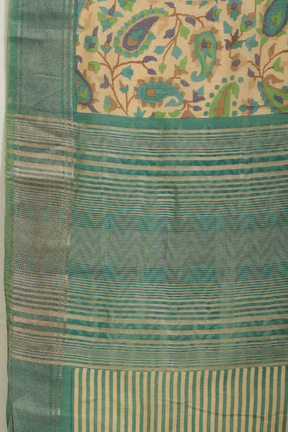 Sea Green & Beige Cotton Silk Floral Boota Printed Saree