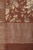 Brown Cotton Silk Floral Printed & Zari Border Saree