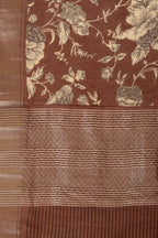 Brown Cotton Silk Floral Printed & Zari Border Saree