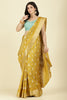 Mustard Cotton Silk Printed And Zari Woven Saree