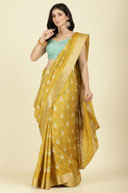 Mustard Cotton Silk Printed And Zari Woven Saree