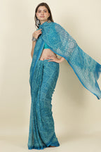Teal Blue Georgette Bandhani Printed Saree