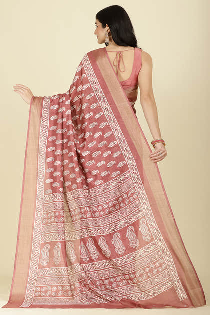 Light Maroon Cotton Silk Boota Printed And Zari Woven Saree