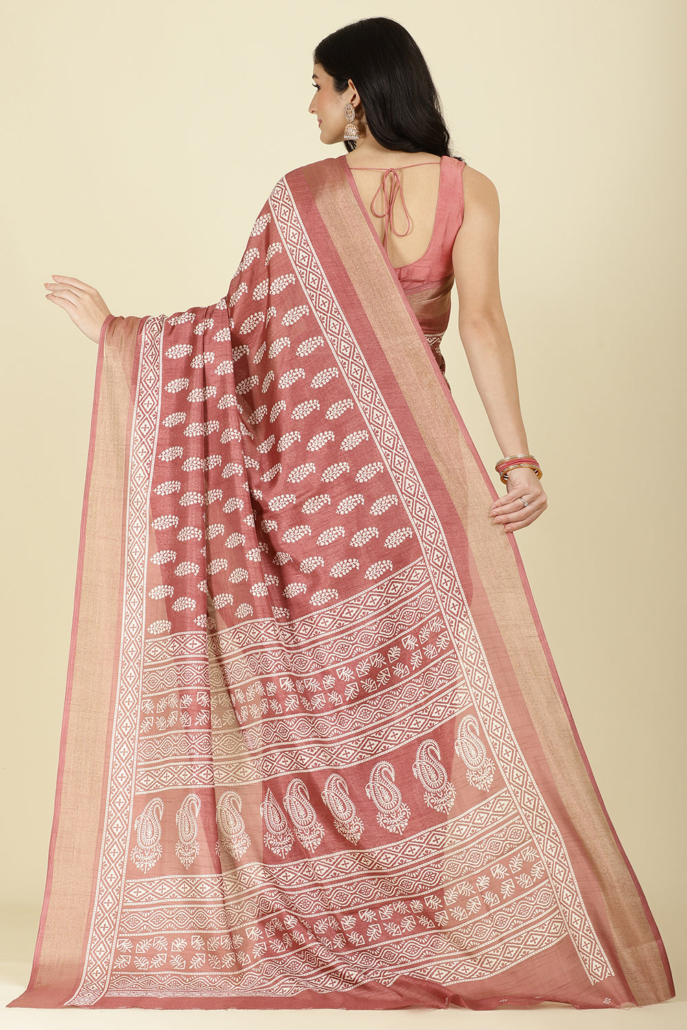 Light Maroon Cotton Silk Boota Printed And Zari Woven Saree