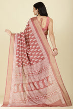 Light Maroon Cotton Silk Boota Printed And Zari Woven Saree