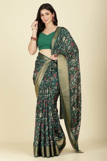 Green Cotton Silk Printed Saree