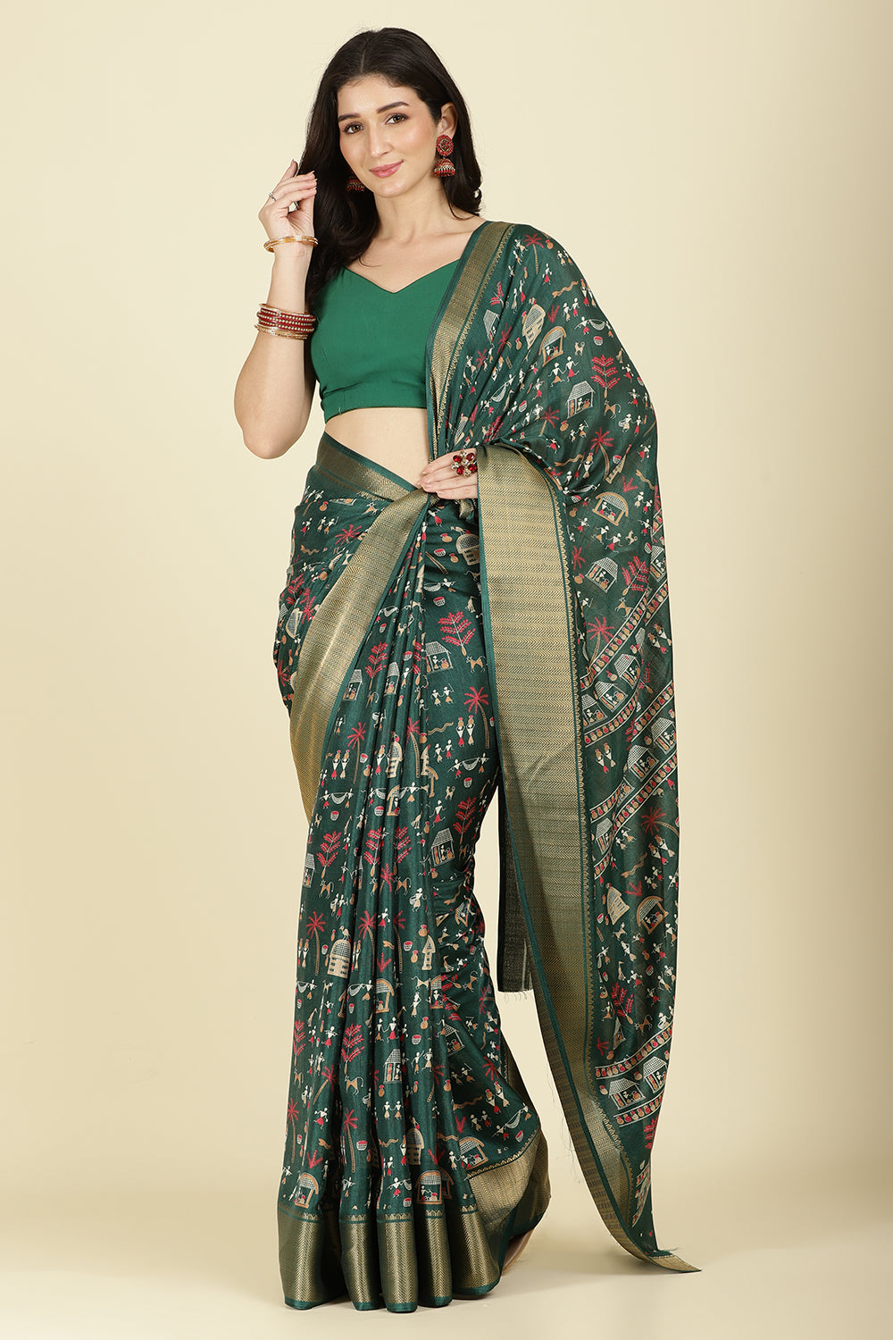 Green Cotton Silk Printed Saree