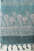 Teal Kota Cotton Floral Jaal Printed Saree