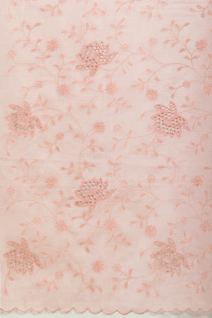 Pink Floral Resham Embroidered Cotton Saree