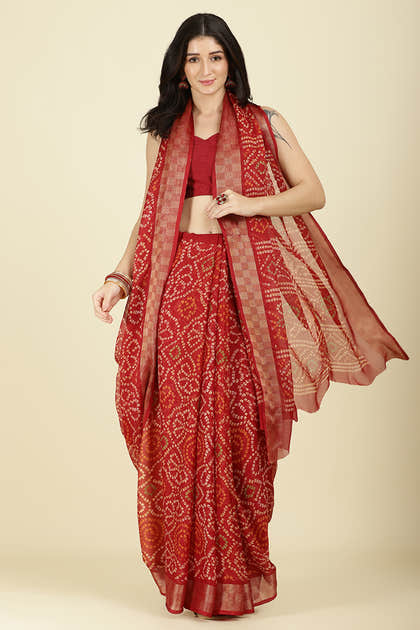 Maroon Color Chiffon Bandhani Printed Saree