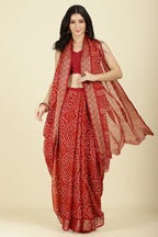 Maroon Color Chiffon Bandhani Printed Saree