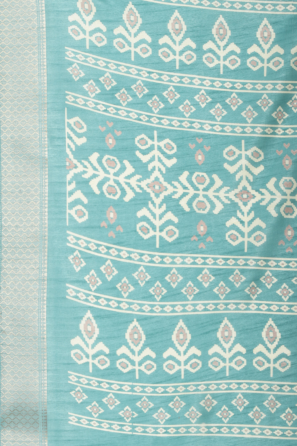 Turqouise Cotton Silk Printed And Zari Woven Saree