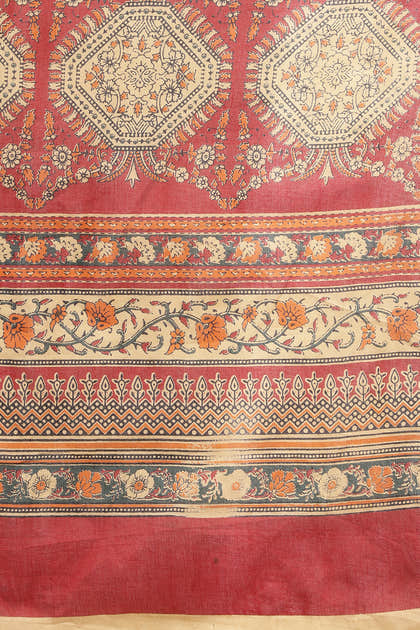 Maroon Kalamkari Printed Cotton Saree