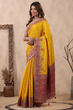 Mustard Color Embroidery Silk Saree