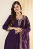 Purple Color Silk Neck Embroidered Suit Set