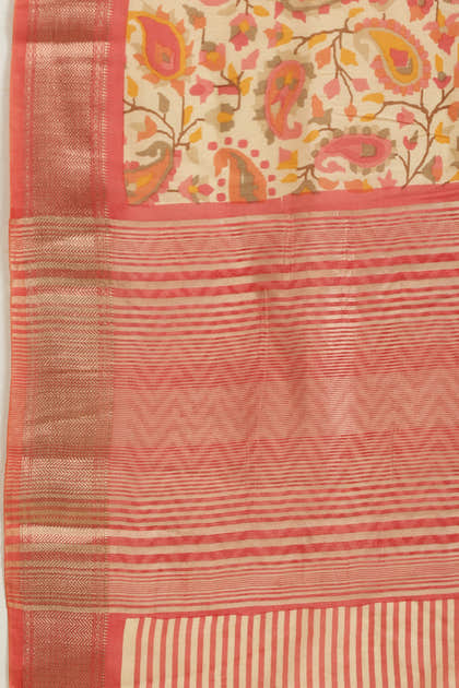 Pink & Beige Cotton Silk Floral Boota Printed Saree