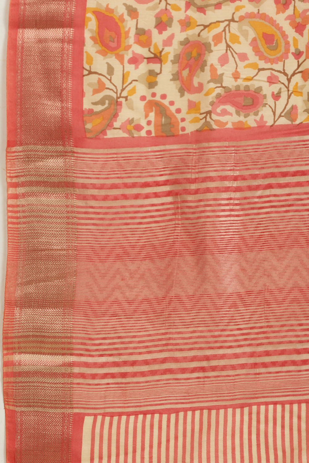 Pink & Beige Cotton Silk Floral Boota Printed Saree
