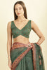 Green Organza Cotton Bandhani Block Printed Saree