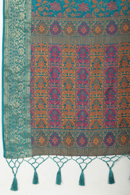 Turquoise Color Tussar Woven Silk Saree