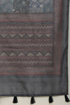 Grey & Blue Cotton Silk Printed Saree