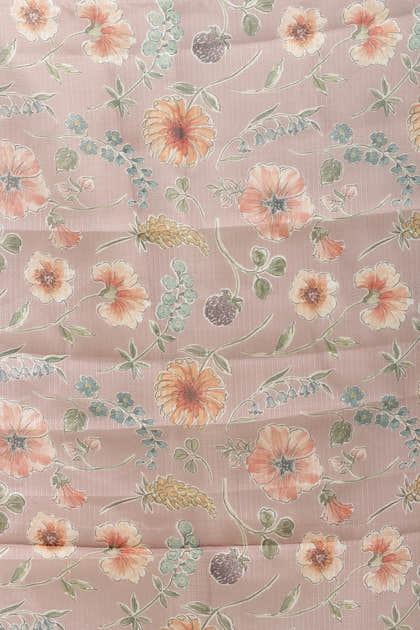 Light Brown Organza Floral Printed And Lace Work Saree