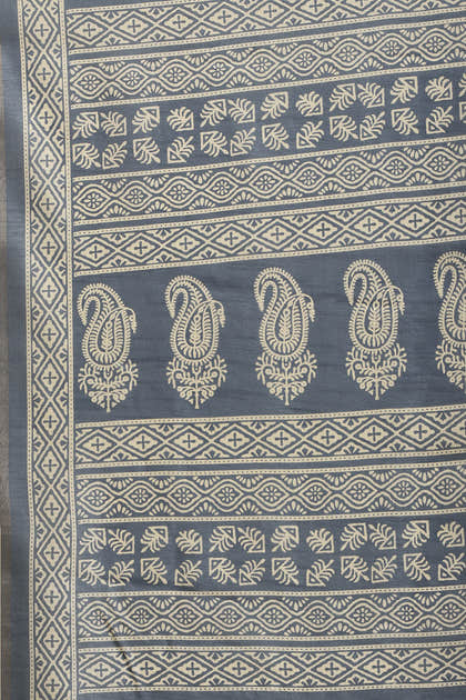 Blue Color Cotton Silk Boota Printed And Zari Woven Saree