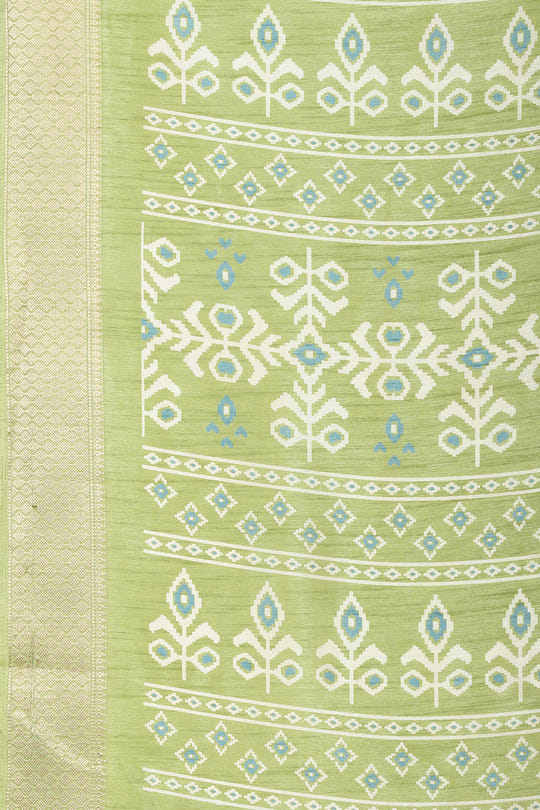 Light Green Cotton Silk Printed And Zari Woven Saree