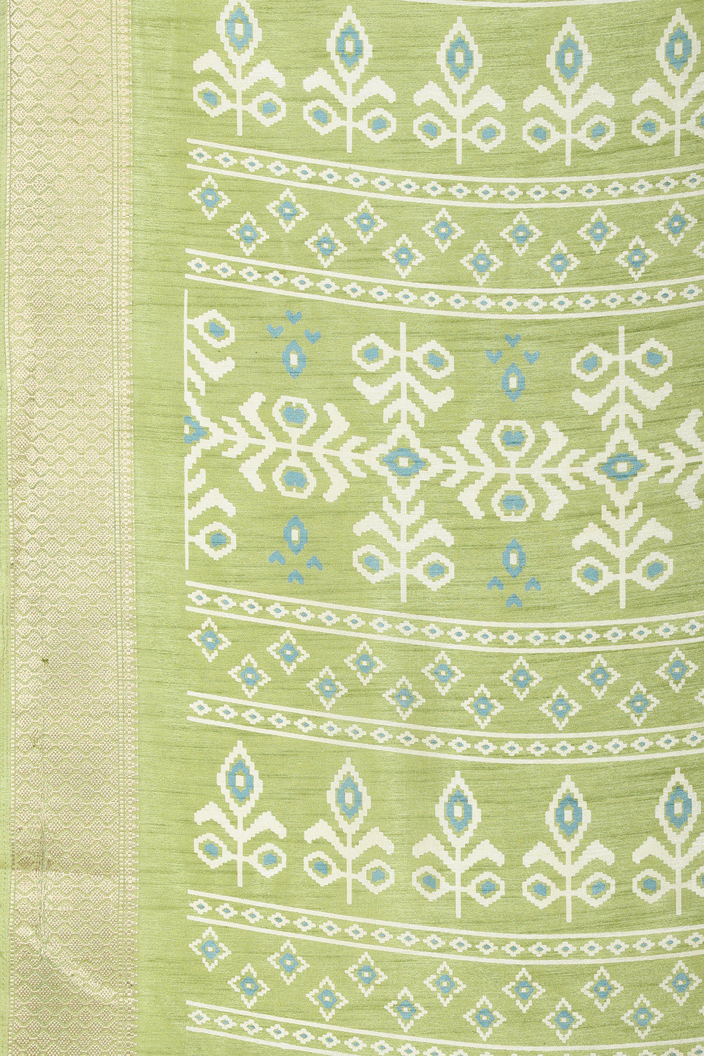 Light Green Cotton Silk Printed And Zari Woven Saree
