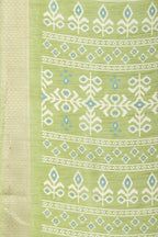 Light Green Cotton Silk Printed And Zari Woven Saree