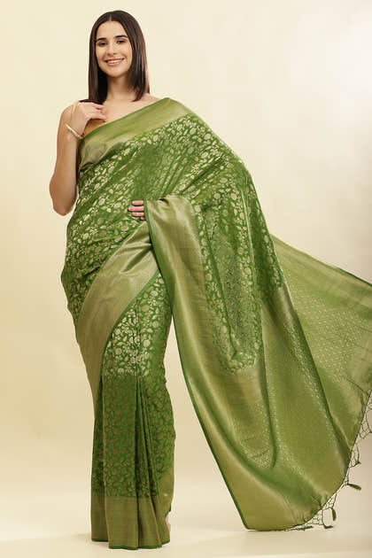 Green Lightweight Banarasi Silk Weaving Saree