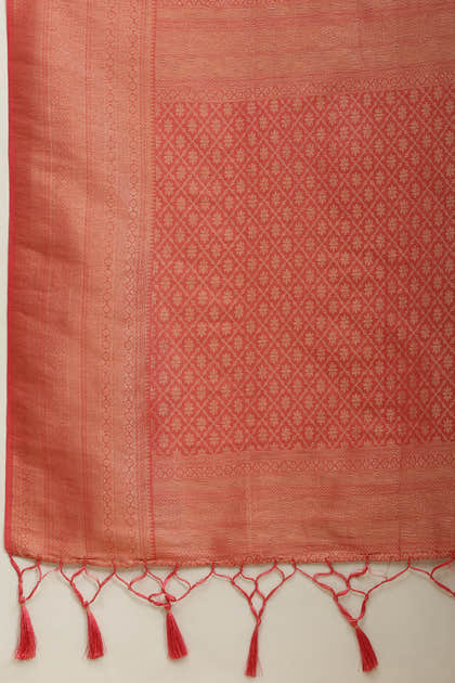 Dark Peach Lightweight Banarasi Silk Weaving Saree