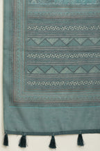 Teal Blue Cotton Silk Printed Saree