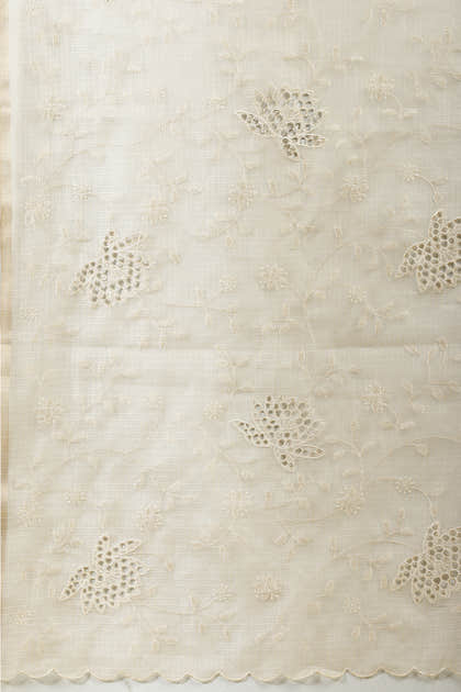 Cream Floral Resham Embroidered Cotton Saree