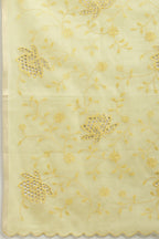Pale Yellow Floral Resham Embroidered Cotton Saree