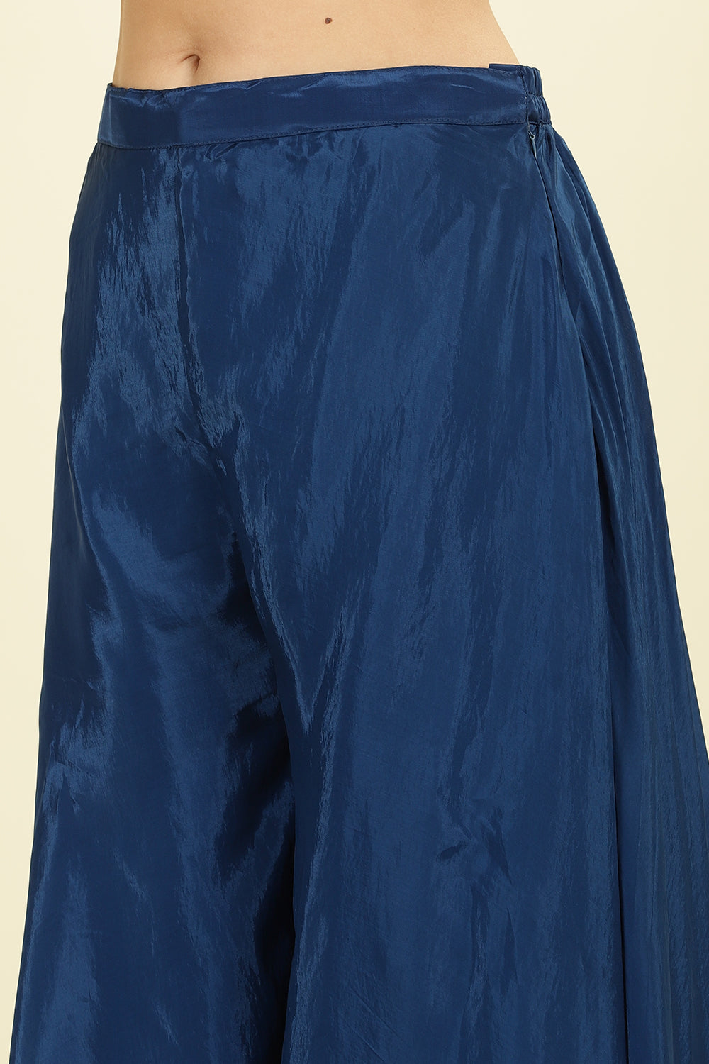 Blue Crepe Silk Emboridered Crop-Top With Palazzo Indo-Western Co-ord Set