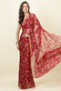 Maroon Zari Border & Floral Printed Chiffon Saree