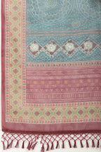 Blue Organza Cotton Bandhani Block Printed Saree