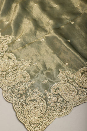 Mehandi Color Pure Tissue Handloom Saree with Sequence & Zardozi Handwork