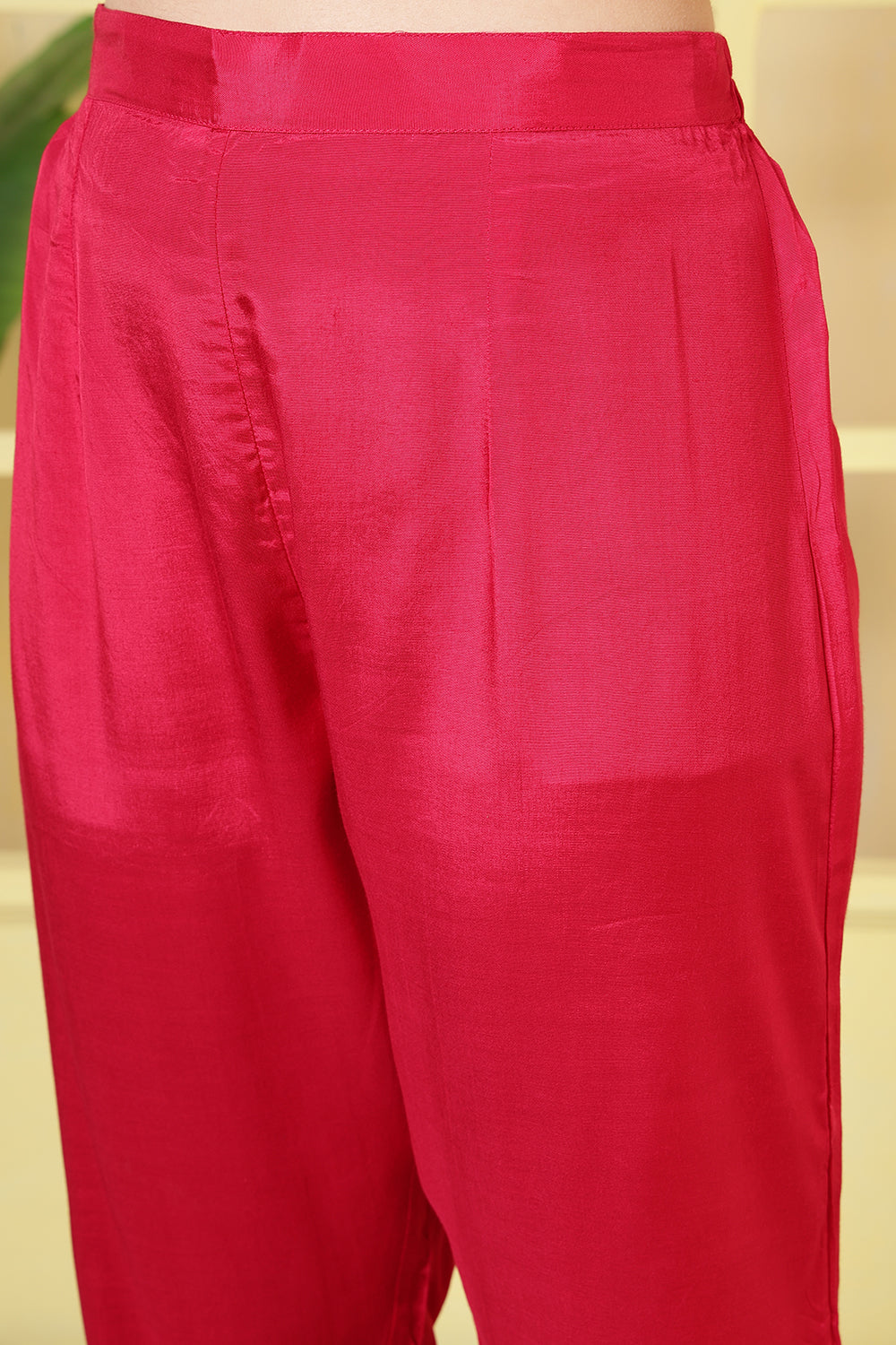 Magenta Crepe Silk Printed Straight Suit