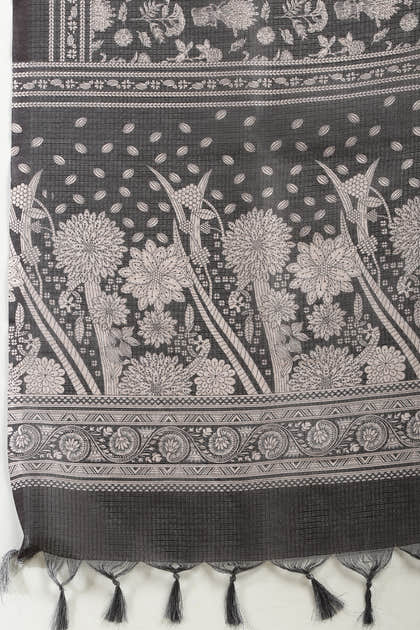 Black Kota Cotton Floral Jaal Printed Saree