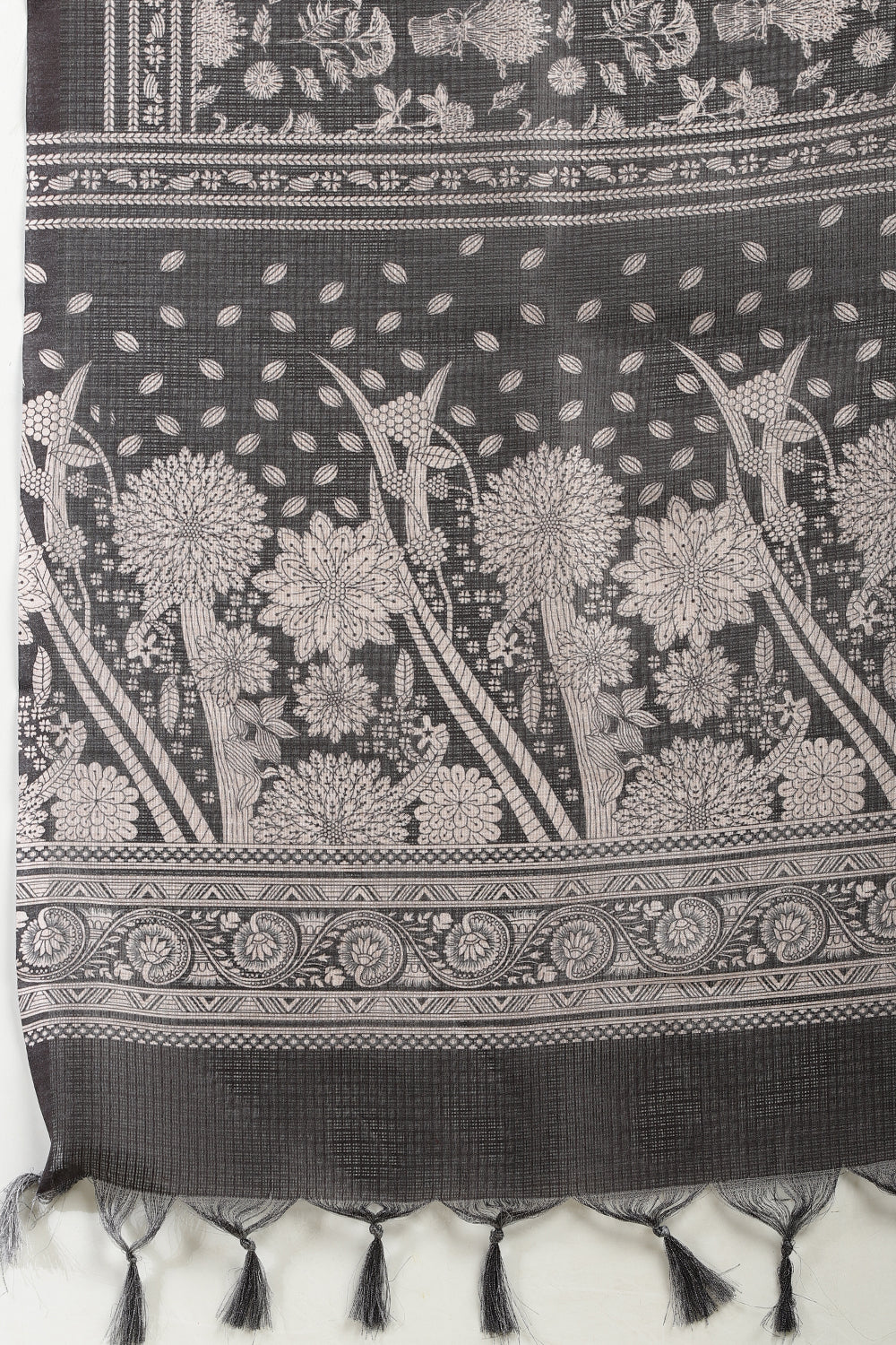 Black Kota Cotton Floral Jaal Printed Saree