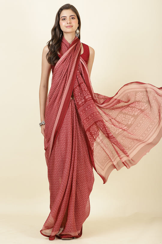 Maroon Georgette Printed Saree