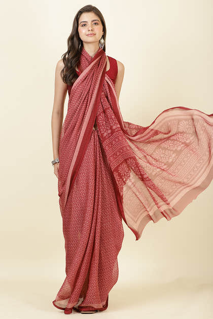 Maroon Georgette Printed Saree