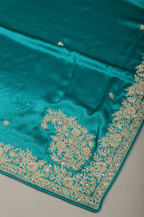 Firozi Colr Pure Satin Crepe Saree with Zardozi Handwork