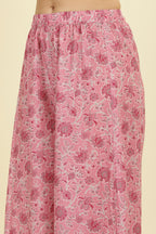 Cream & Pink  Chanderi Cotton Hacoba Style & Floral Printed Unstitched Suit Material