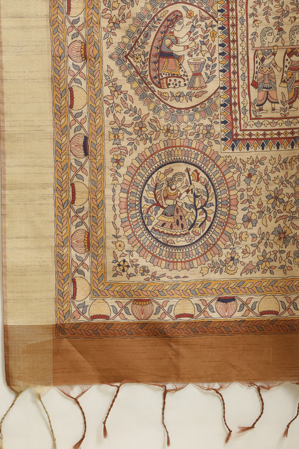 Brown Color Cotton Silk Madhubani Print Saree