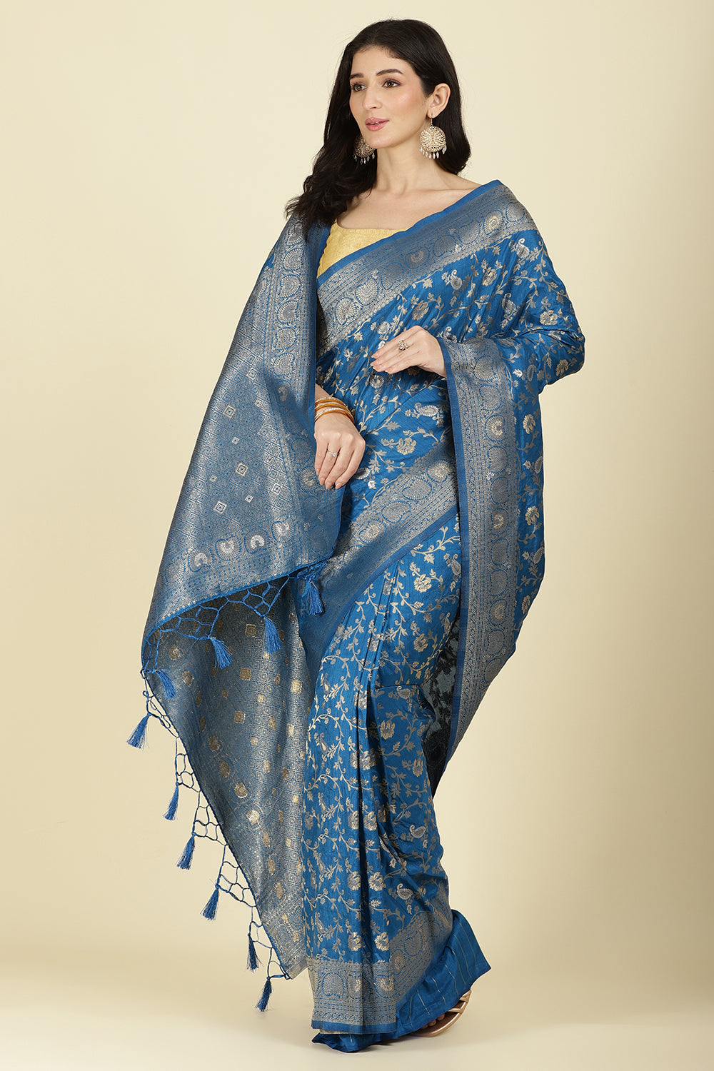 Flat Blue Colour Zari Woven South Silk Saree