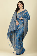Flat Blue Colour Zari Woven South Silk Saree
